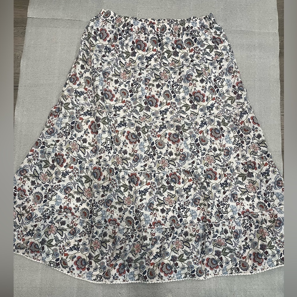[L]Della Spiga Floral Print Tiered Cotton Skirt